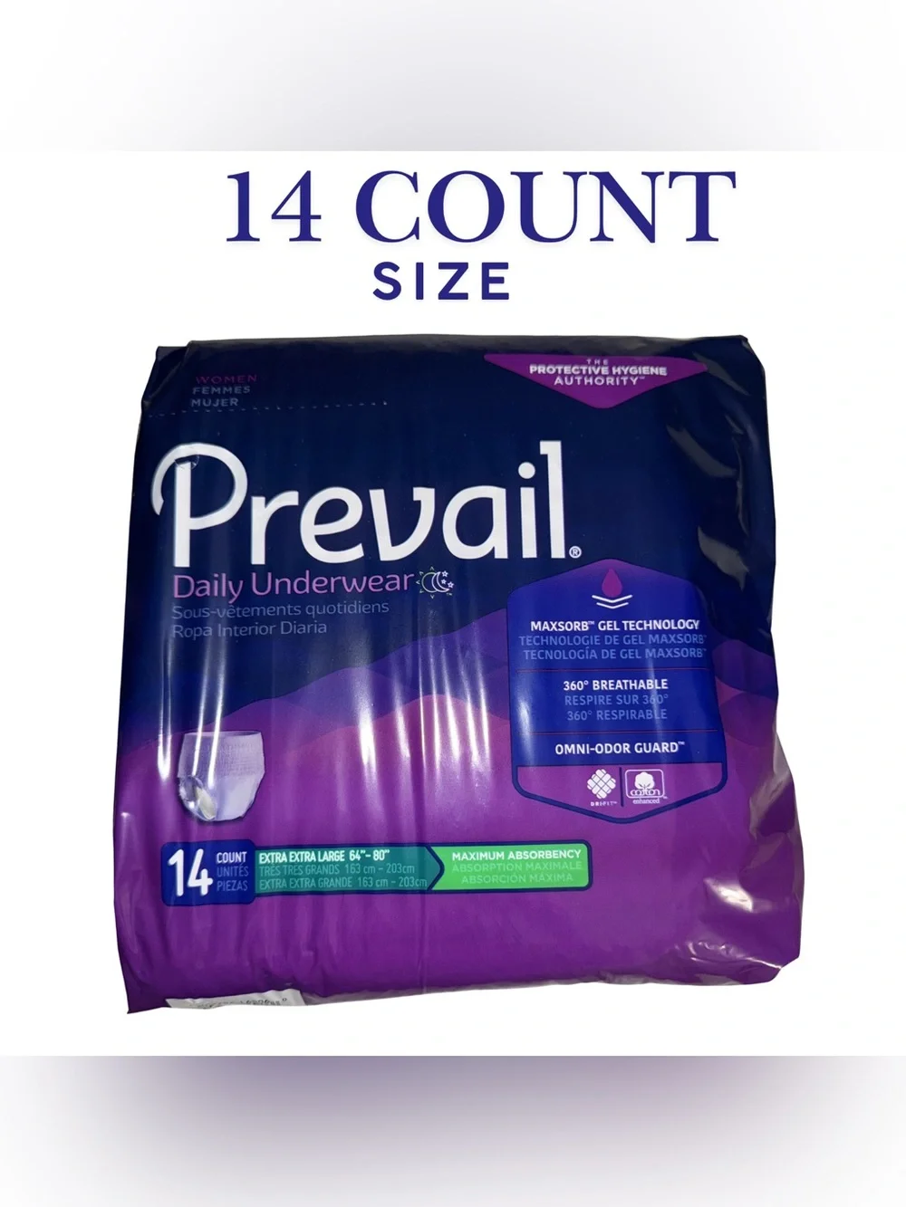 Prevail Daily Underwear XXL 14ct Max Absorbency‎ Adult Disposable New